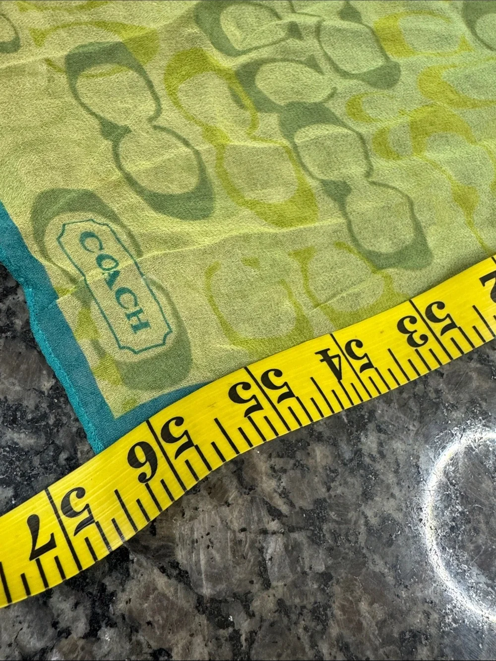 Coach silk Lime Green and Teal Logo Print Scarf